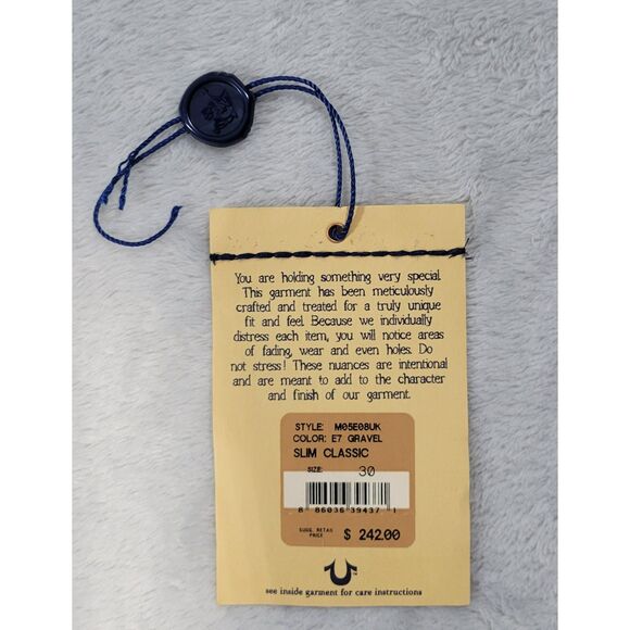 True Religion Slim Classic Button Fly Jeans Color Gravel Style M05E08UK Mens 30 - Picture 10 of 16